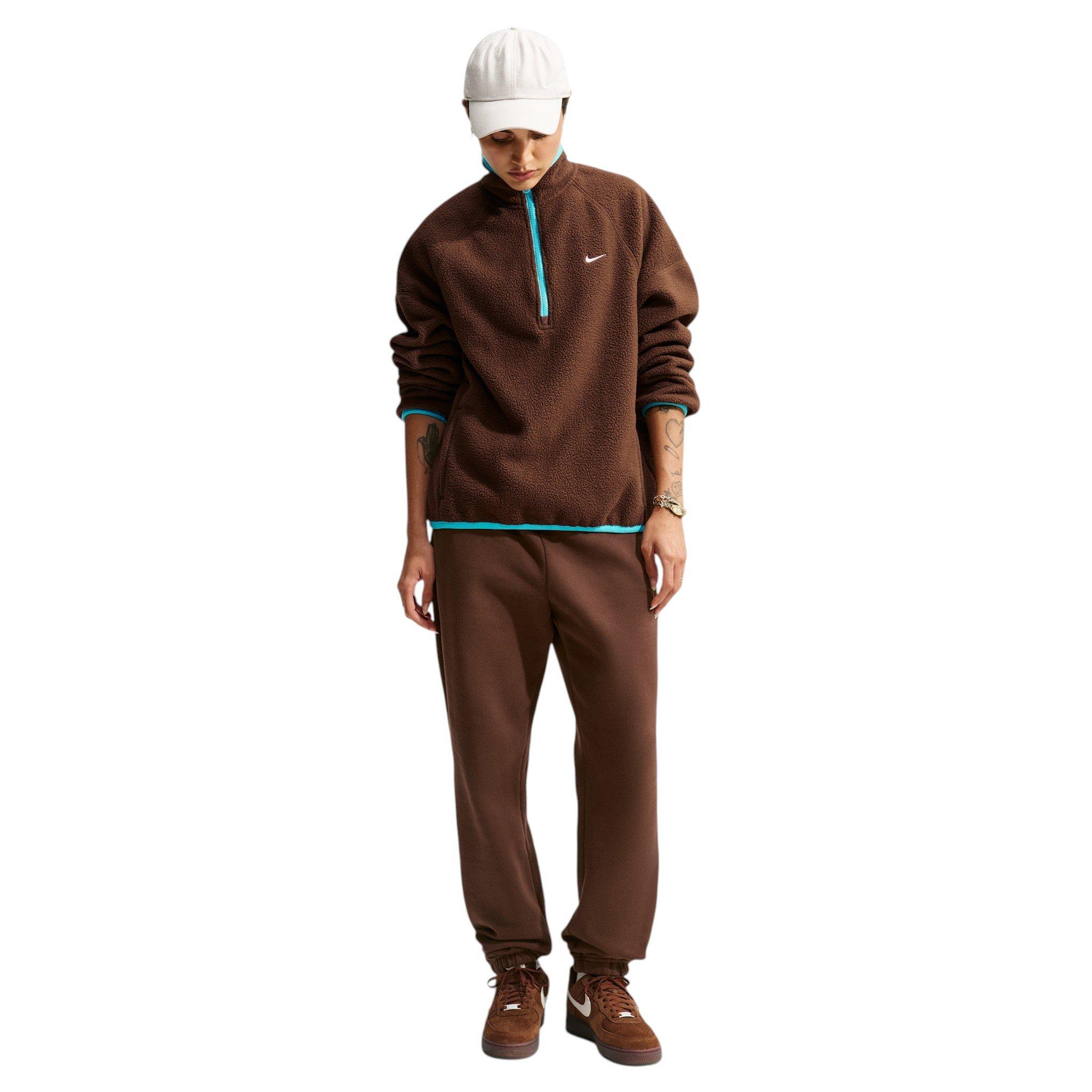Nike Women's Sportswear Oversized 1/4 Fleece Top - Brown/Blue - BROWN/BLUE
